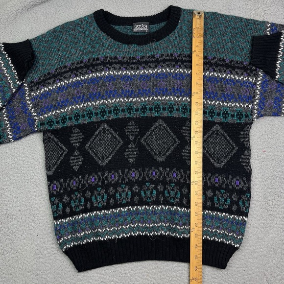 Vintage 90s New‎ Era Knit Acrylic Sweater Abstract Sweatshirt USA Made Sz Large - Picture 4 of 5
